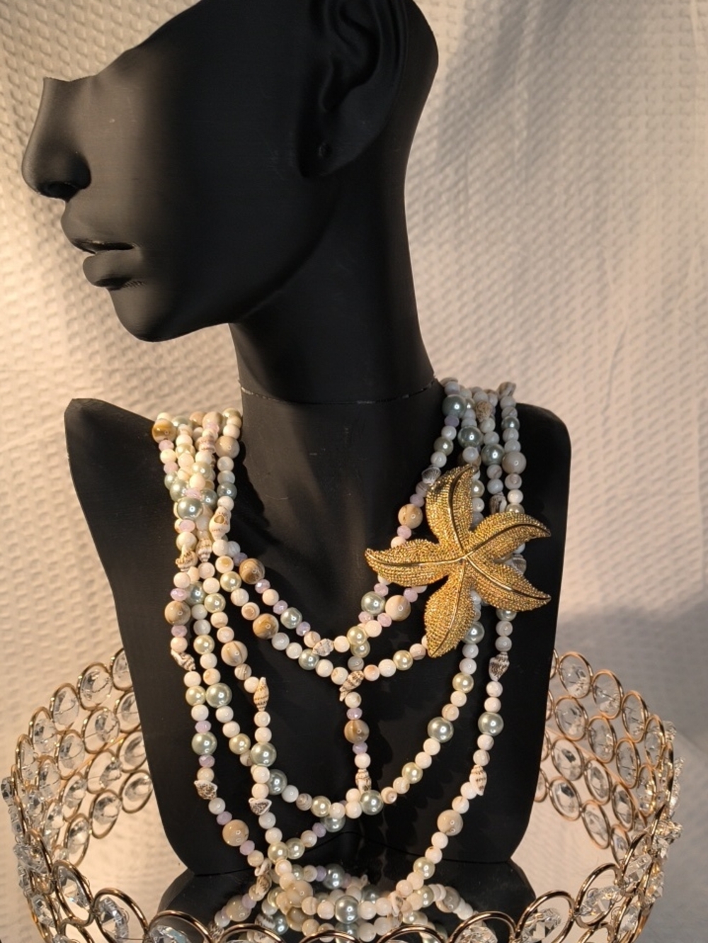 Charming Charlie Multi strand Necklace With Starfish Brooch